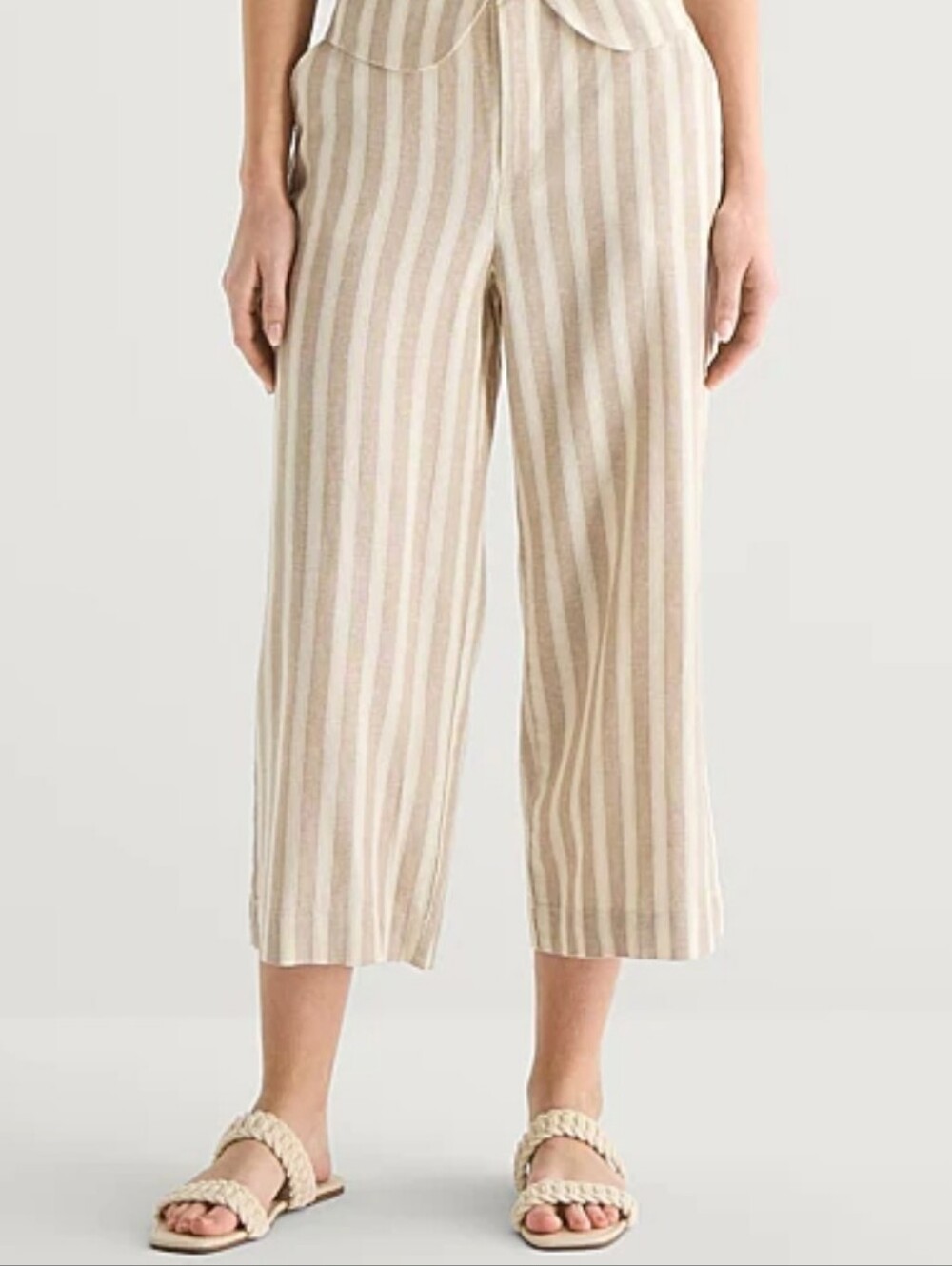 a.n.a NWOT Birchwood Stripe Cropped Wide-Leg Pants - Beige & White